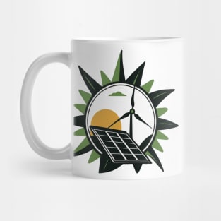 Support Renewable Energy with Our Cartoon Wind Turbine and Solar Panel Design Mug